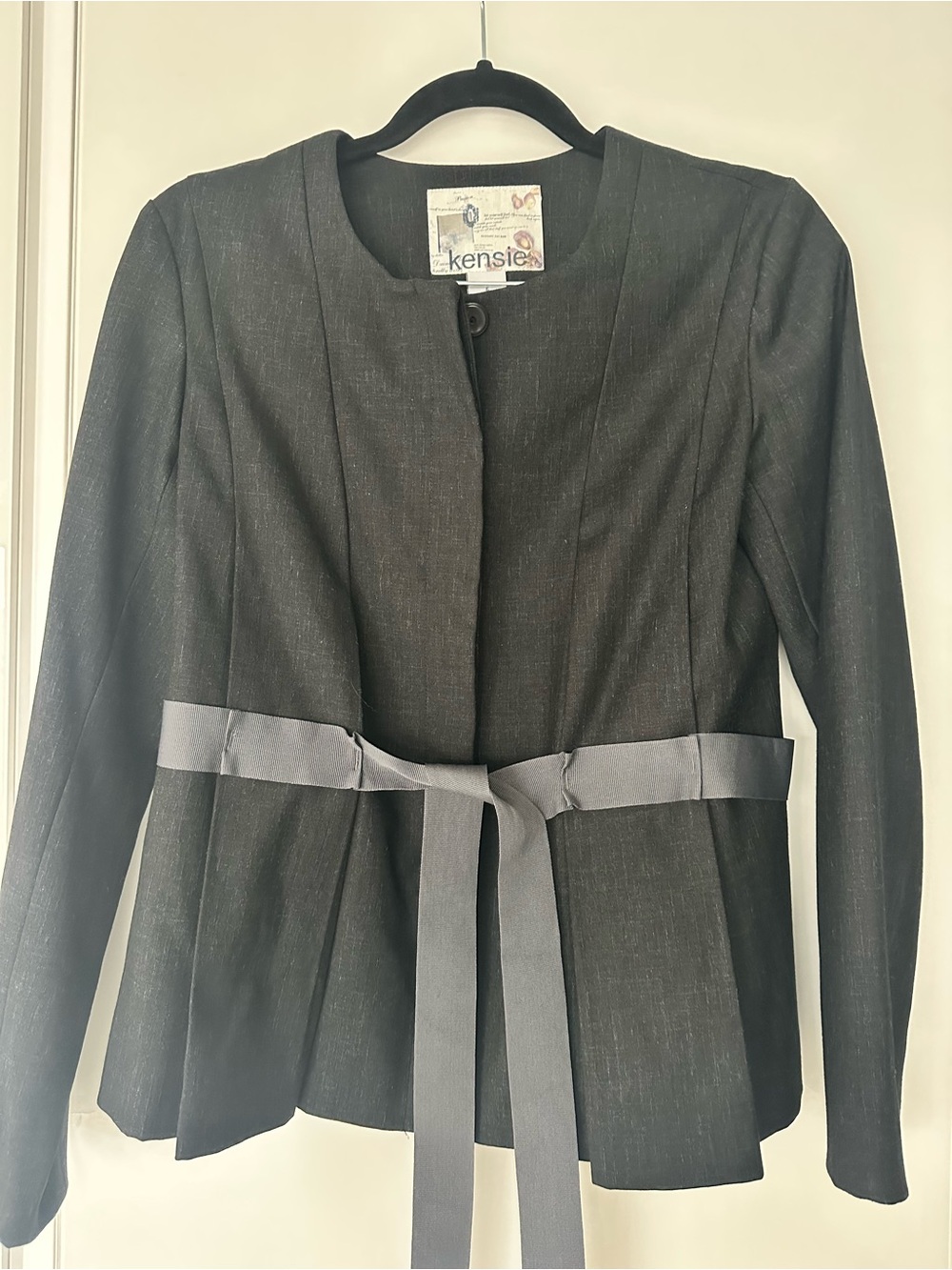 Kensie Black Tie-Waist Peplum Blazer